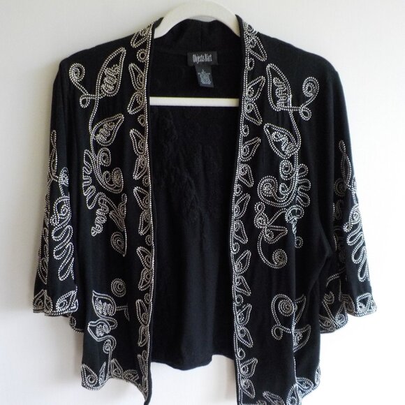 Jacket - Large - Black White Embroidery - Short Sleeve - Open  (463) - Picture 1 of 6
